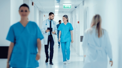 Medical hallway with people walking